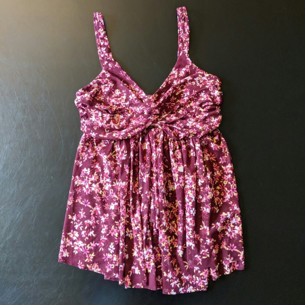 Express Burgundy Tank Top w/Flower Pattern
